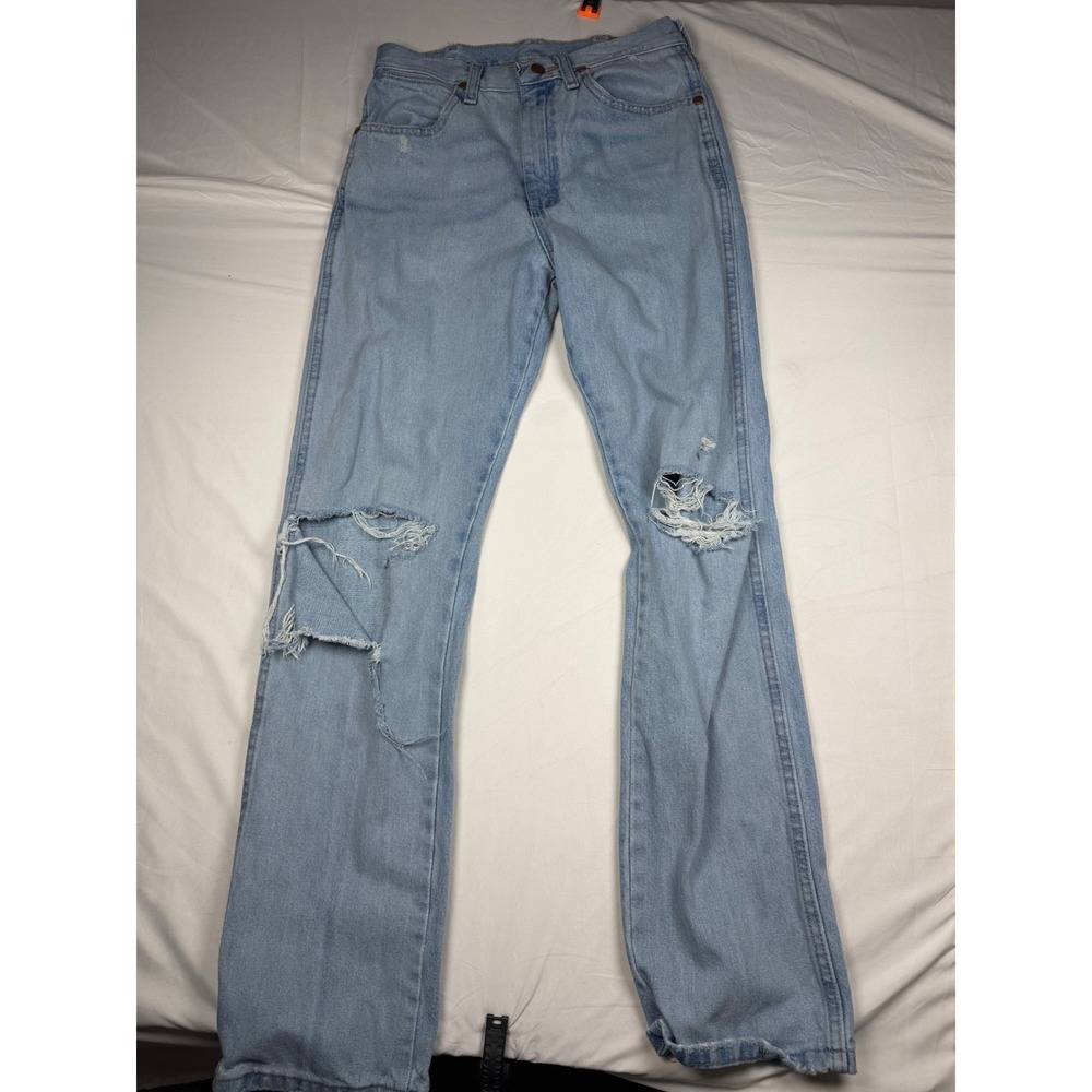 Wrangler Cowboy Cut Slim Fit Jeans Distressed Blown Out Knee High Rise 3x32
